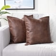 thumbnail image 1 of Juego de 2 fundas de almohada decorativas de piel sintética, cojines modernos y sólidos para exteriores, almohadas de lujo para sofá cama, 18.0 x 18.0 in, color marrón oscuro, 1 of 6