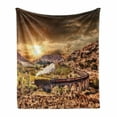 thumbnail image 1 of Wizard Soft Flannel Fleece Blanket, Wizard School Express Famous Train Landscape Glenfinnan Railway Viaduct Scotland Sunset, Cozy Plush for Indoor and Outdoor Use, 50" x 70", Brown, by Ambesonne, 1 of 6