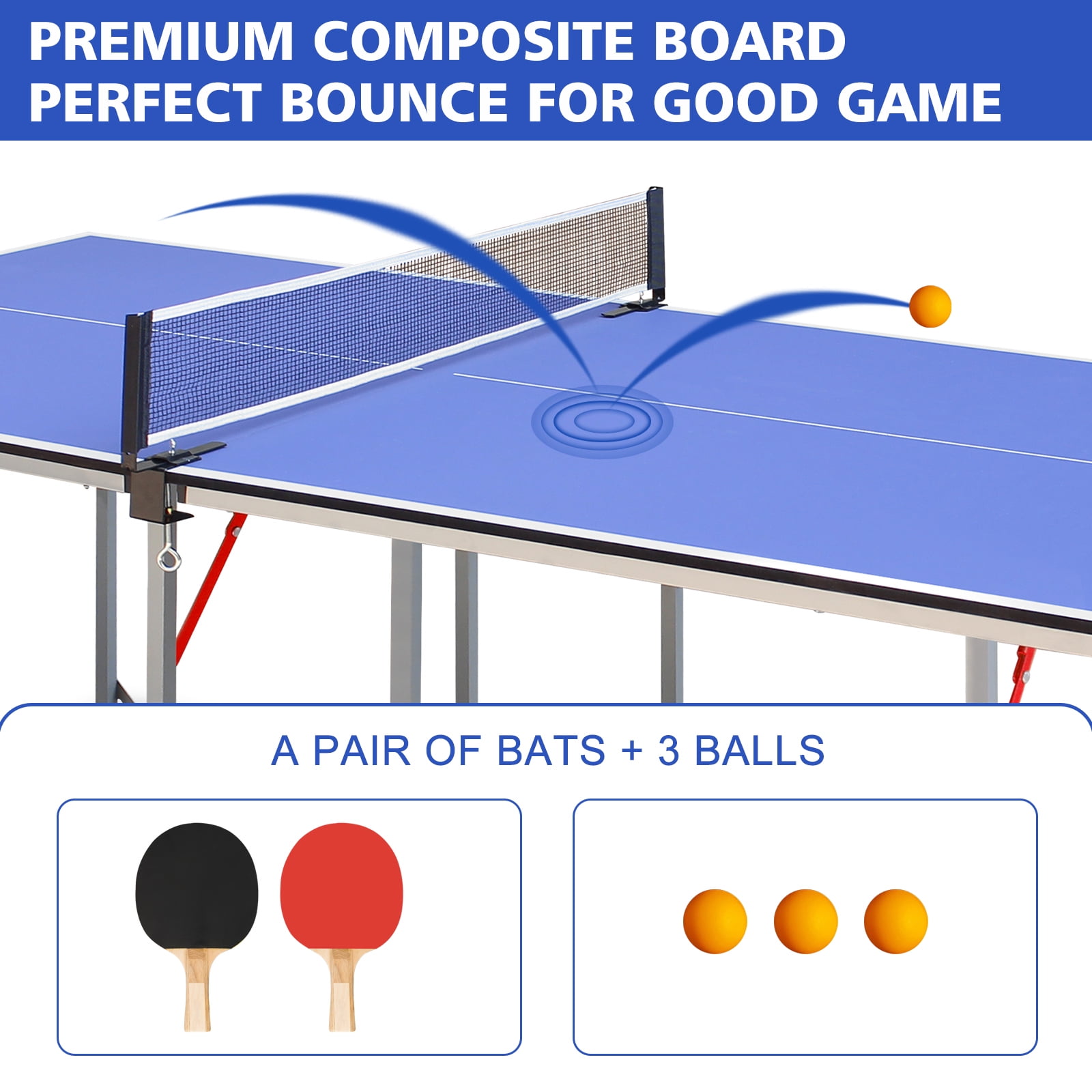 HooKung 6ft Ping Pong Table Foldable Table Tennis Table for Indoor Outdoor with Net, Table Tennis Paddles and Balls, Multi-Use Family Game Table for Kid Teenager Adult