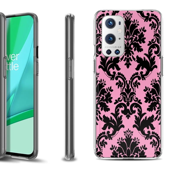 Slim-Fit Flexible TPU Gel Phone Case Compatible with OnePlus 9 PRO 5G, by OneToughShield ® - Victorian Pink/Black