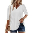 thumbnail image 2 of Atogsazn Women's Spring Tops Ruffle V Neck Puff Short Sleeve Tshirt Flowy Dressy Casual Top for Women White S, 2 of 8