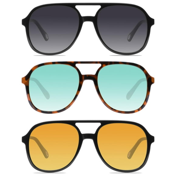 YDAOWKN Gafas de sol de aviador cuadradas retro para mujer y hombre, gafas de sol vintage de los años 70 con doble puente