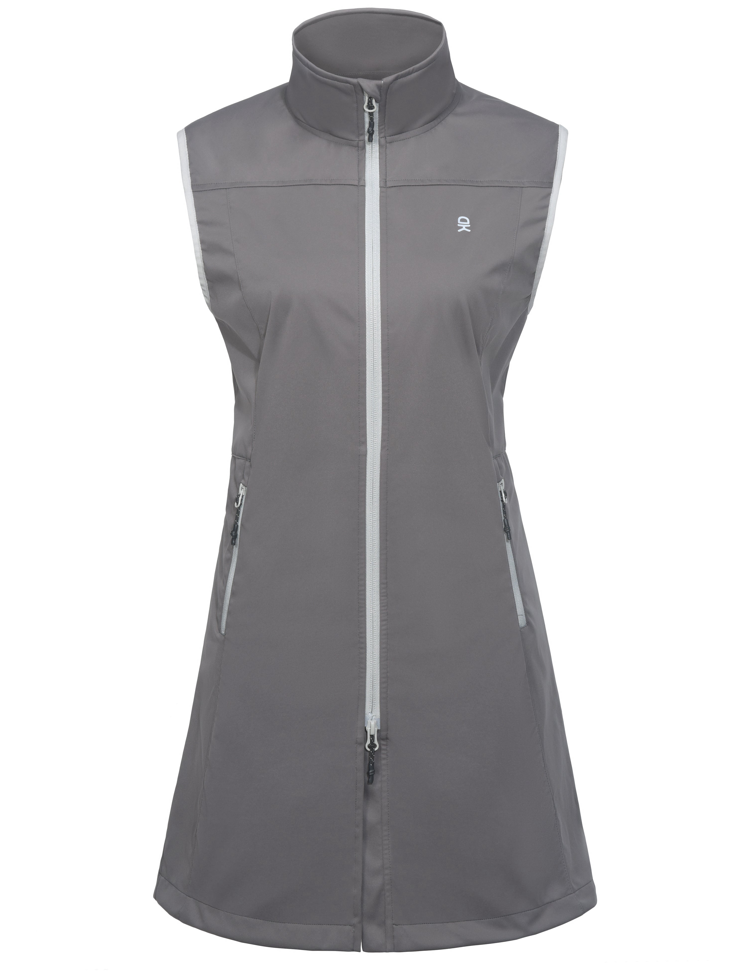 Little Donkey Andy Women's Lightweight Softshell Long Vest, Windproof Sleeveless Jacket for Golf Running Hiking Travel Gray L
