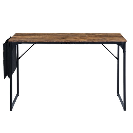 Homy Casa Computer Desk 40 inch Study Writing Table with A Storage Bag Space Saving for Home Office  Modern Simple Style PC Desk  Black Metal Frame  Brown Table Top