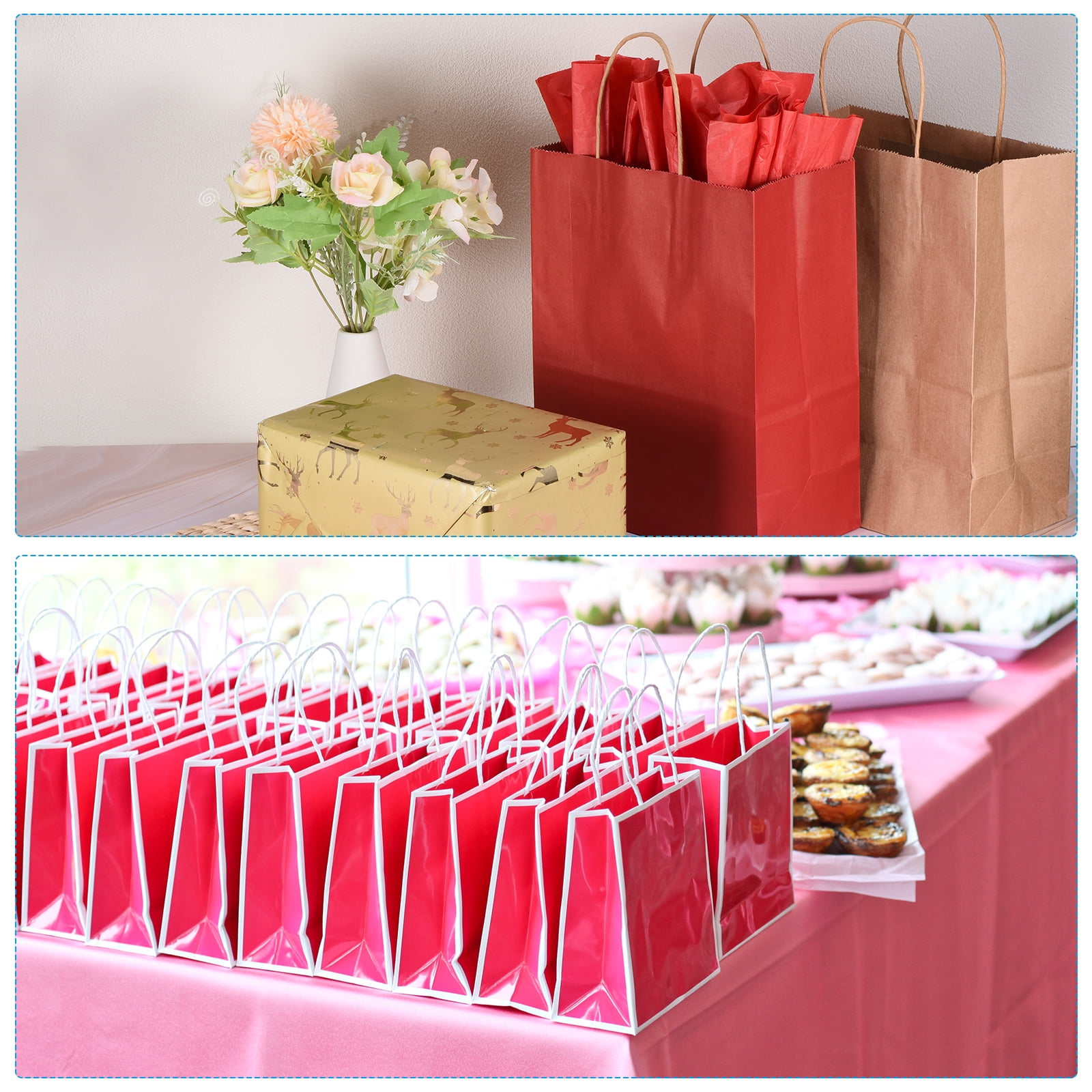 5.9x2.3x8.6" Favor Gift Bags Goodie Tote with Pink Tissue Paper, Pink 12 Set