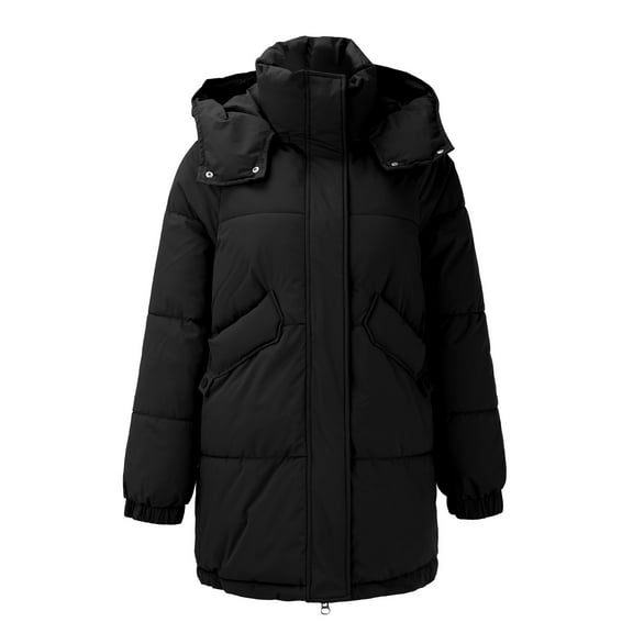 Niaviben Long Puffer Coat Women Puffer Jacket Womens with Hood Padded Coats Winter Jackets Women Winter Jacket Womens Jackets Casual Womens Winter Jacket Black L