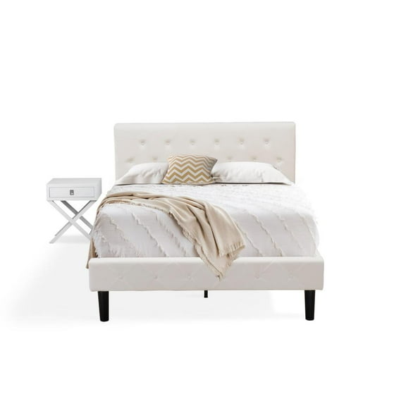 East West Furniture NL19F-1HA14 2 Pc Full Bed Set - 1 Full Size Bed White Velvet Fabric Headboard and 1 Wood Nightstand - Urban Gray Finish Nightstand