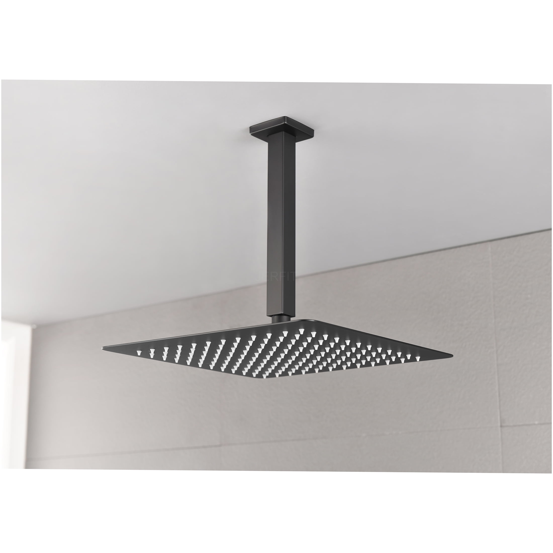 JERFIT Matte Black Rain Shower Head, 8 Inch High Pressure Rainfall Showerhead with Self-Cleaning Nozzles, Water Saving Luxury Stainless Steel Shower Panel for Relaxing Spa Experience