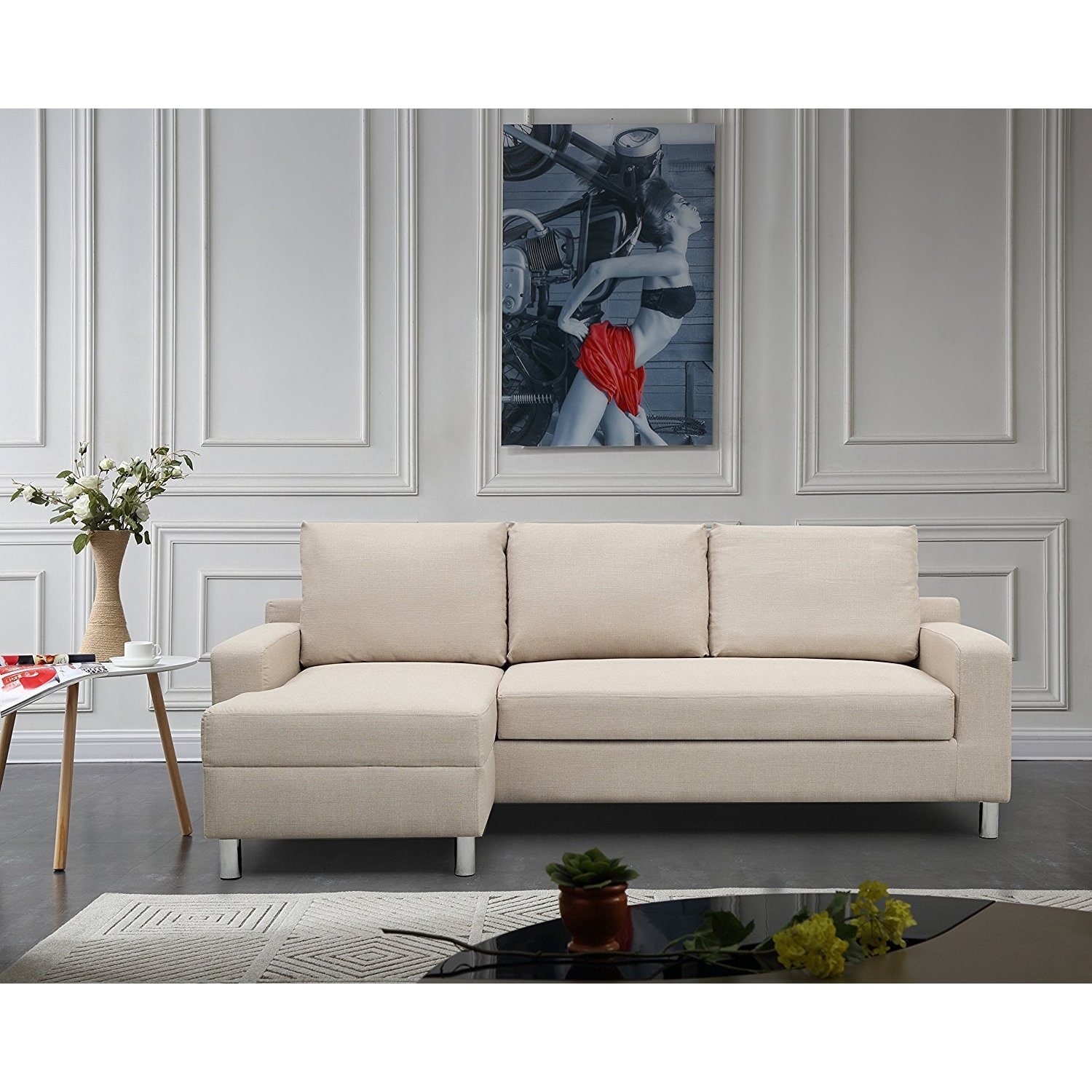 US Pride Furniture Hampton Sleeper Left Facing Sectional Sofa, Beige, S0114-L - Walmart.com ...