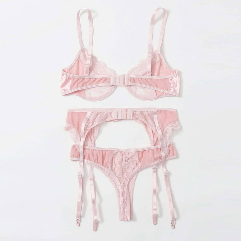 Aayomet Lingerie For Women, Lingerie Set for Women 3 Piece Lace Bra and  Panty Garter Belts Sets,Pink S