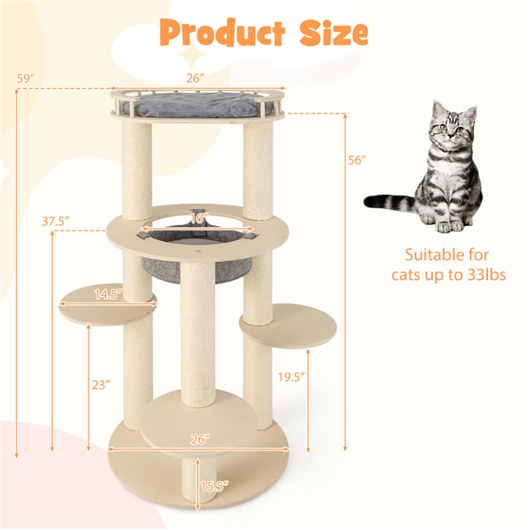 resenkos 59" Modern Cat Tree Tower for Indoor Cats, 5-level Large Wood Cat Condo with Scratching Post and Removable Pads for Small Large Cats, Beige