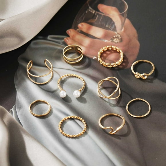 Anillos para mujer, regalos para mujer, 10 piezas vintage para mujer, conjunto medio con flor hueca, nudillos, uñas, toalla facial para adultos