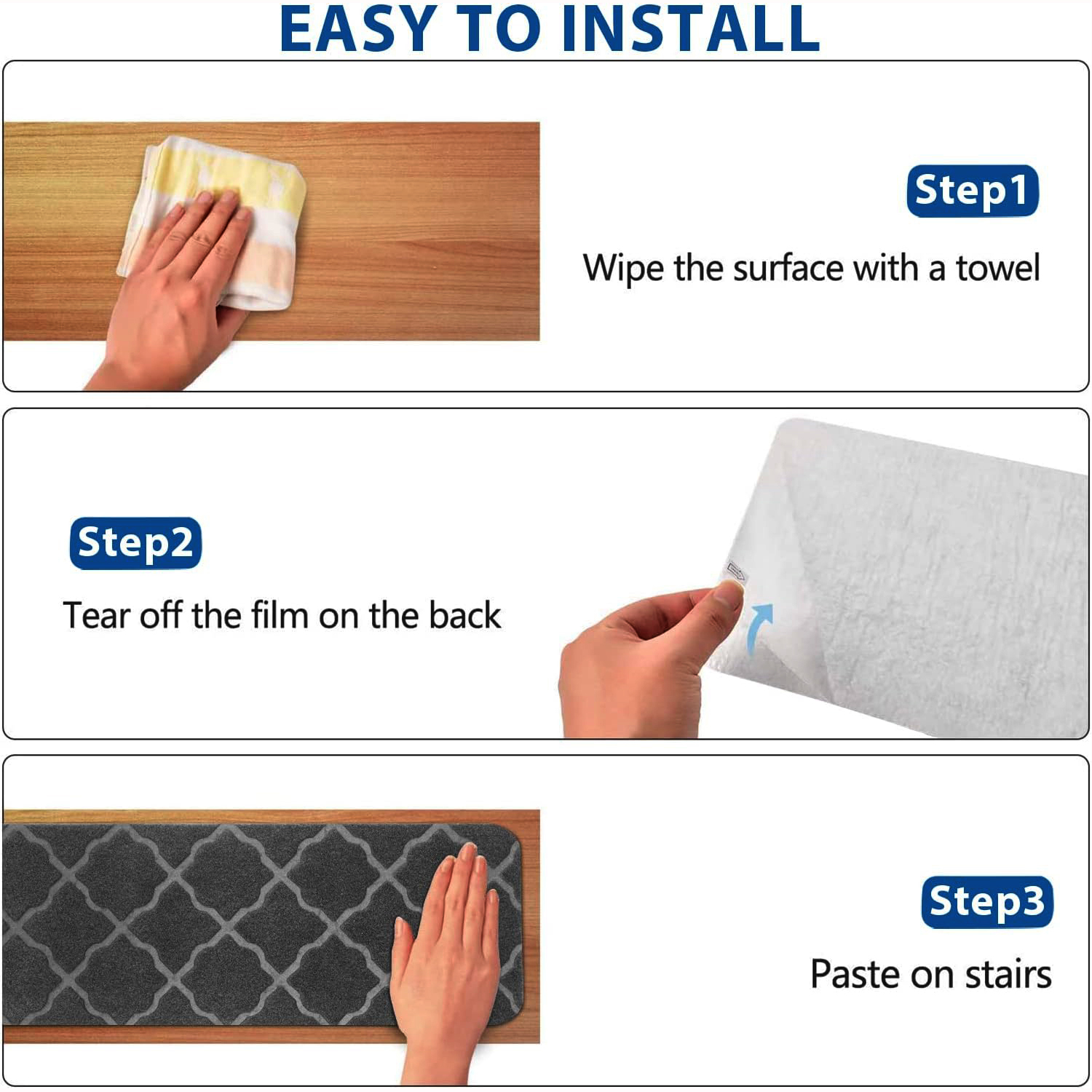 Kaskawise Stair Treads for Wooden Steps, Non Slip Stair Pads Peel and Stick with Adhesive Set of 15, Self Adhesive Indoor Stair Rug Cover Mat, 8"x30"