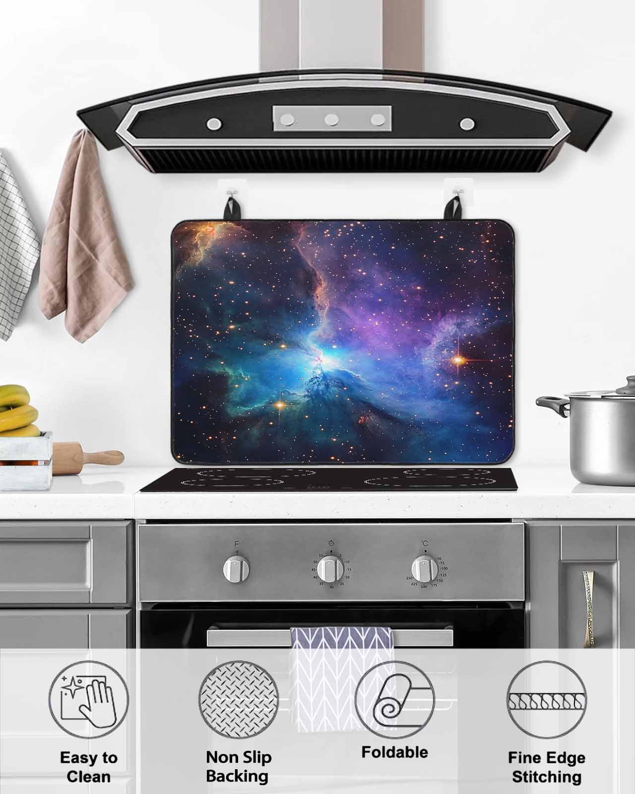 nqOlkjepod Large Induction Cooktop Protector Mat 24"x21", Teal Purple Blue Sky Stove Top Covers for Electric Stove, Modern Abstract Orange Stars Stove Burner Cover Mats, Glass Top Stove Cover