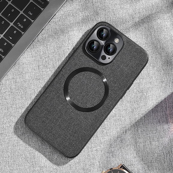 Luxury Fine Woven Fabric Case For iPhone 13 Pro Compatible with MagSafe Charging, Ultra Slim Elegant Soft Touch Protective Phone Cover with Raised Camera Protection, Black