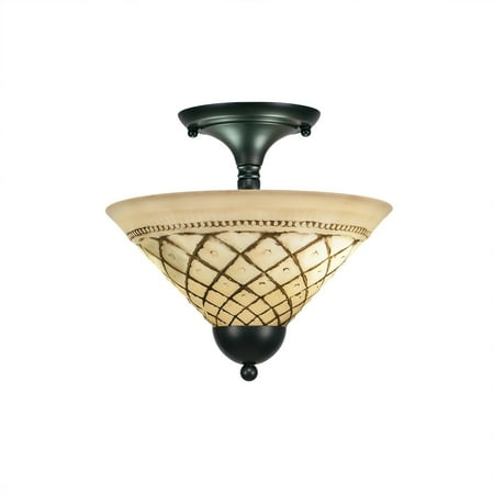 - Toltec Lighting Toltec 2 Bulb Semi Flush Mount Shown In Matte Black Finish With Glass Shade
