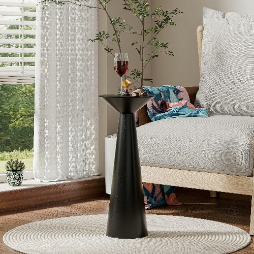 COZAYH Farmhouse Tall Pedestal End Table Small Solid Wood Martini Table Plant Stand Modern Round Drink Table for Small Space Living Room, Black