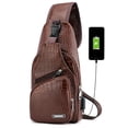 thumbnail image 1 of Mochila bandolera de piel para hombre con puerto USB, 1 of 8