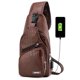 thumbnail image 1 of Mochila bandolera de piel para hombre con puerto USB, 1 of 8