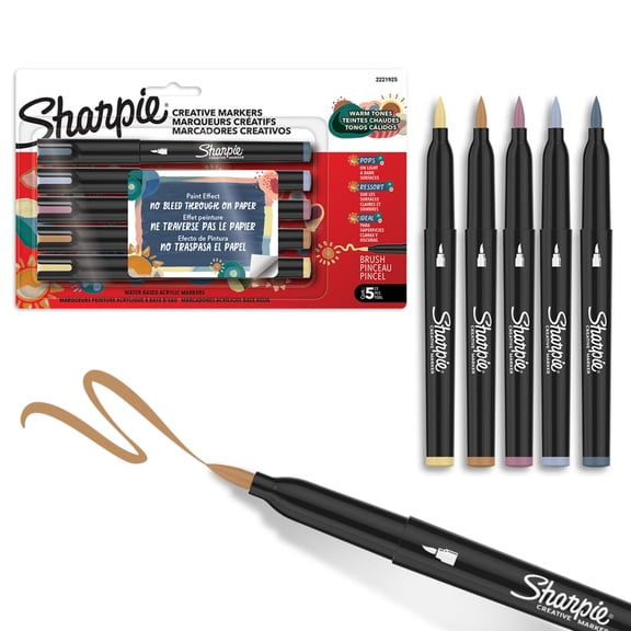 Sharpie Creative Markers, Warm Tones, Water-Based Acrylic Markers, Fine Tip, Assorted Colors, 5 Count
