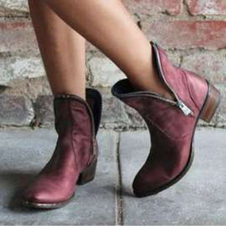 

Alueeu Women s Ankle Boots Toe Side Shoes Zipper Heel Women s Pointed Ankle Winter Boots Thick Warm Autumn Women s Boots