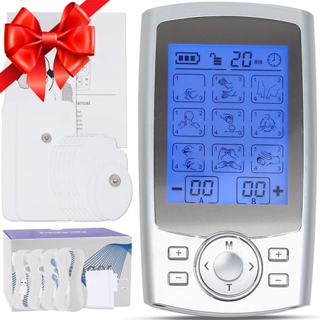 Ponyta TENS Unit Rechargeable Muscle Stimulator EMS Dual Channel with 10 Reusable Electrode Pads 24 Modes for Back Neck Pain Muscle Therapy Pain Management Pulse Massager