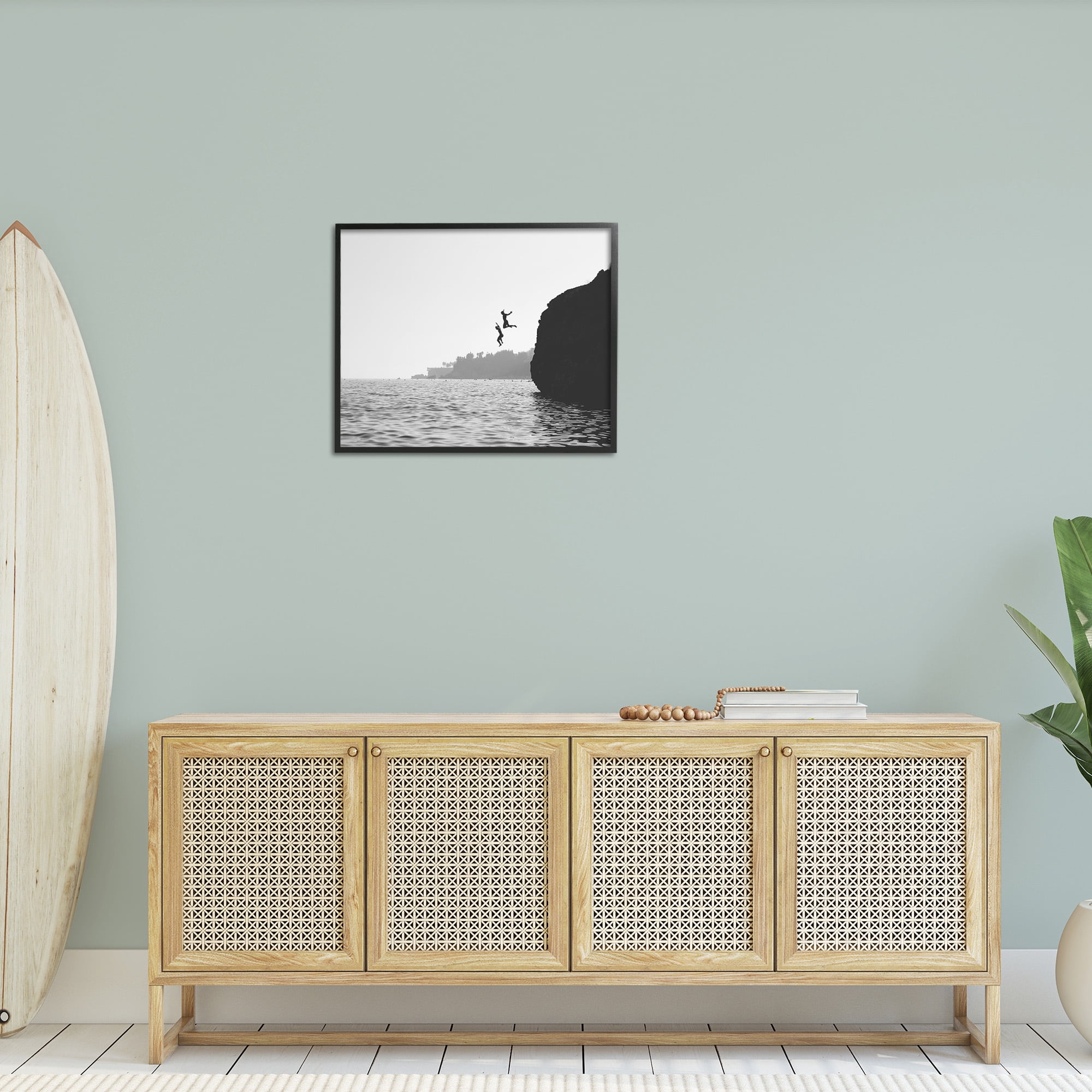 Stupell Industries Diving Ocean Cliff Landscape Photography Black Framed Art Print Wall Art, 30 x 24