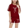 thumbnail image 3 of CFLVAEK Girls 2 Piece Outfits Short Sleeve Fashion Bow Tie Graphic Tees and Shorts Summer Casual Beach Vacation Outfit Sets Size 7 Years, 3 of 9