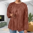 thumbnail image 2 of Bovemsi Women's Long Sleeve Tops Plus Size T Shirt 2025 Fall Crew Neck Pleated Pullover Loose Fit Long Sleeve Blouse, 2 of 7