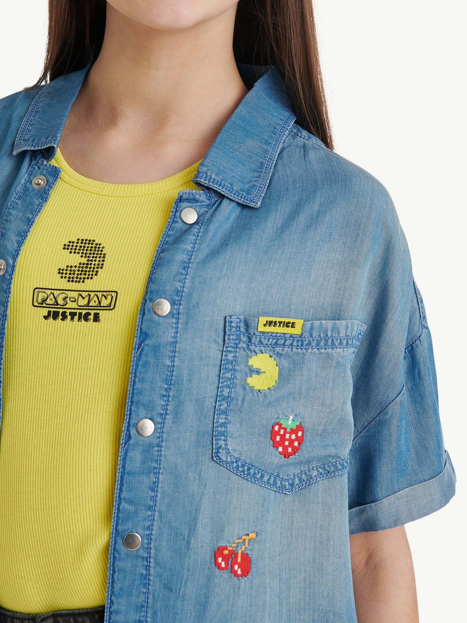 Justice Girls PAC-MAN Chambray Shirt, Sizes XS-XL & Plus