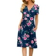 thumbnail image 4 of Women's Summer Sundress Casual Short Sleeve V-Neck Short Party Dress with Pockets, 4 of 5