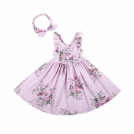 

KTMKH Little Girls Dress Summer Cotton Printed Children s Sleeveless Ruffled Hem Extra Long Hem Dresses for Girl 5-6 Years