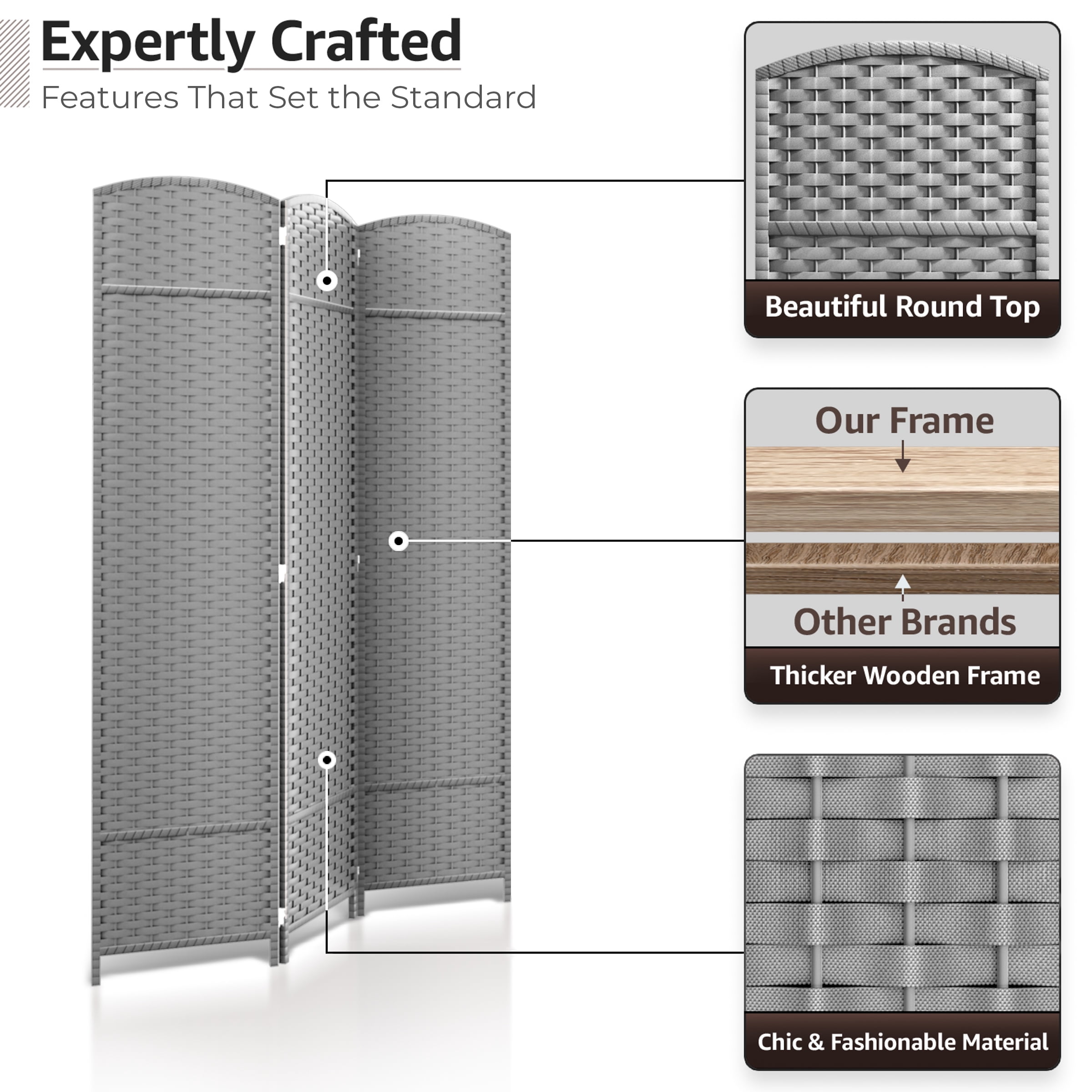 Sorbus 3-Panel Wide Folding Room Divider Privacy Screen, Hand-Woven Lt. Gray Mesh