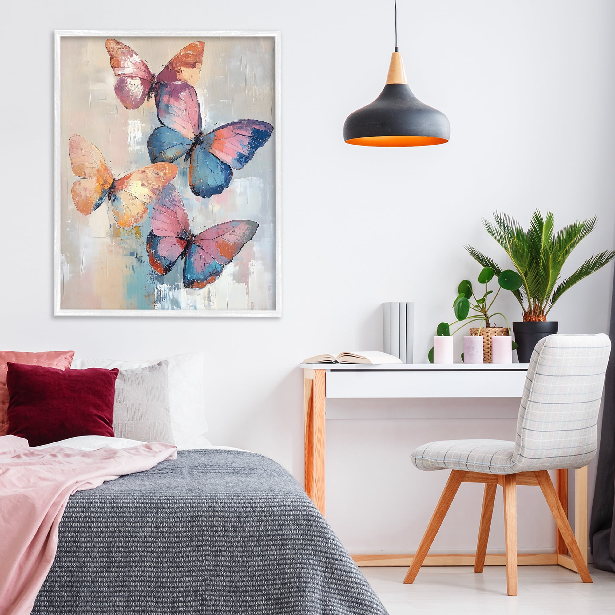 Stupell Industries Butterfly Beauty Abstraction White Framed Giclee Art, design by Creative Studio