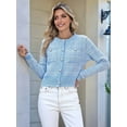 thumbnail image 5 of Womens Open Front Button Down Long Sleeve Texture Knit Cardigan Sweaters with Pockets Blue S, 5 of 8