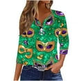 thumbnail image 2 of Gamivast Mardi Gras Shirts for Women Plus Size Mask Graphic 3/4 Sleeve Dressy Tshirt Relaxed Fitted V Neck Button Holiday Party Pullover Carnival Outfits 2026, 2 of 6