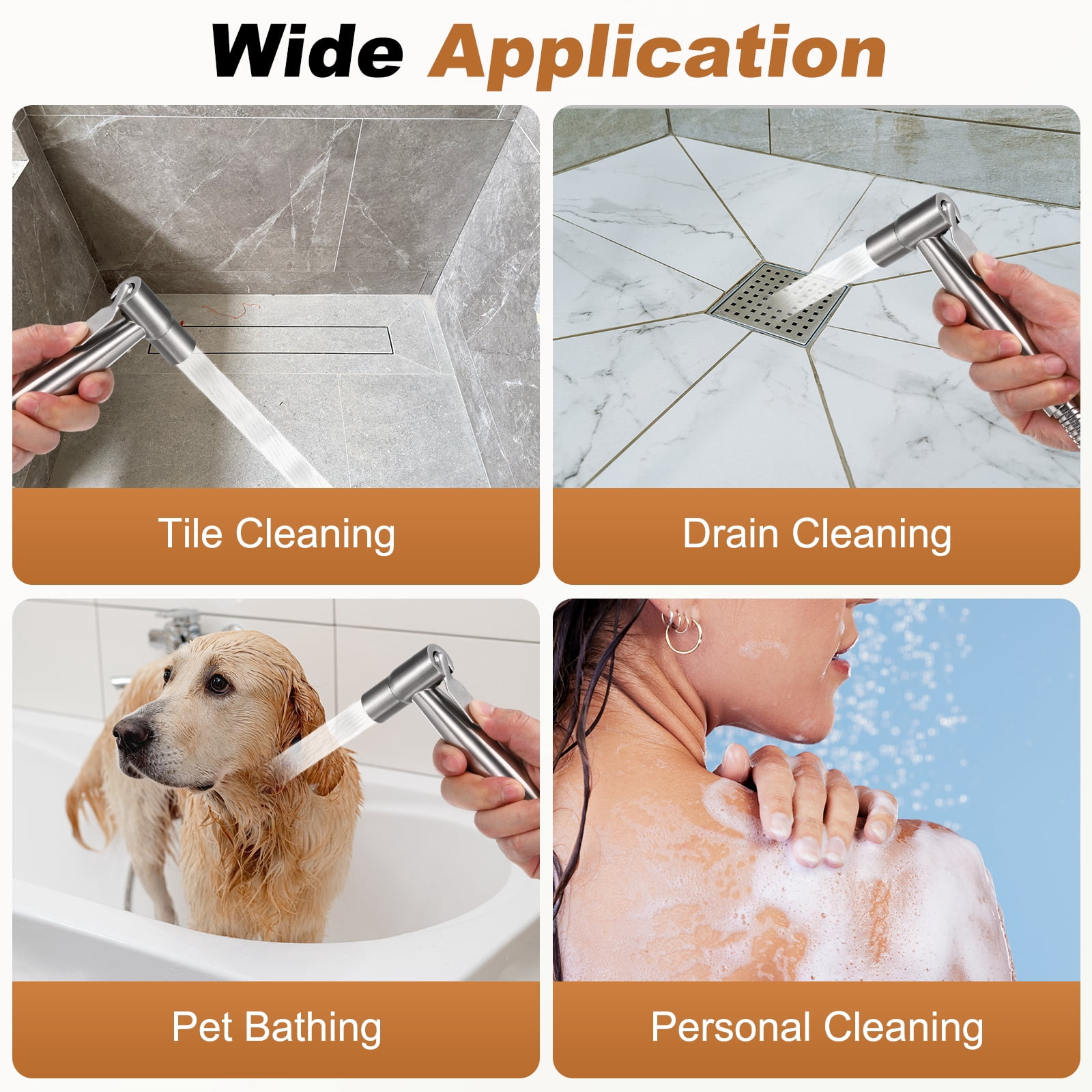 Uxcell Handheld Toilet Bidet Sprayer, 304 Stainless Steel Toilet Sprayer with Bidet Hose, No-drill Adjustable Jet Water Pressure Control for Women Wash Diapers Washing, Brushed Silver