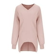 thumbnail image 4 of miqiqism Womens Comfy Waffle Knit Tops 2024 Fashion Long Lantern Sleeve Sweatshirts Juniors Casual Solid Color Blouses V Neck Oversized Tunic T Shirts,Pink,Large, 4 of 6