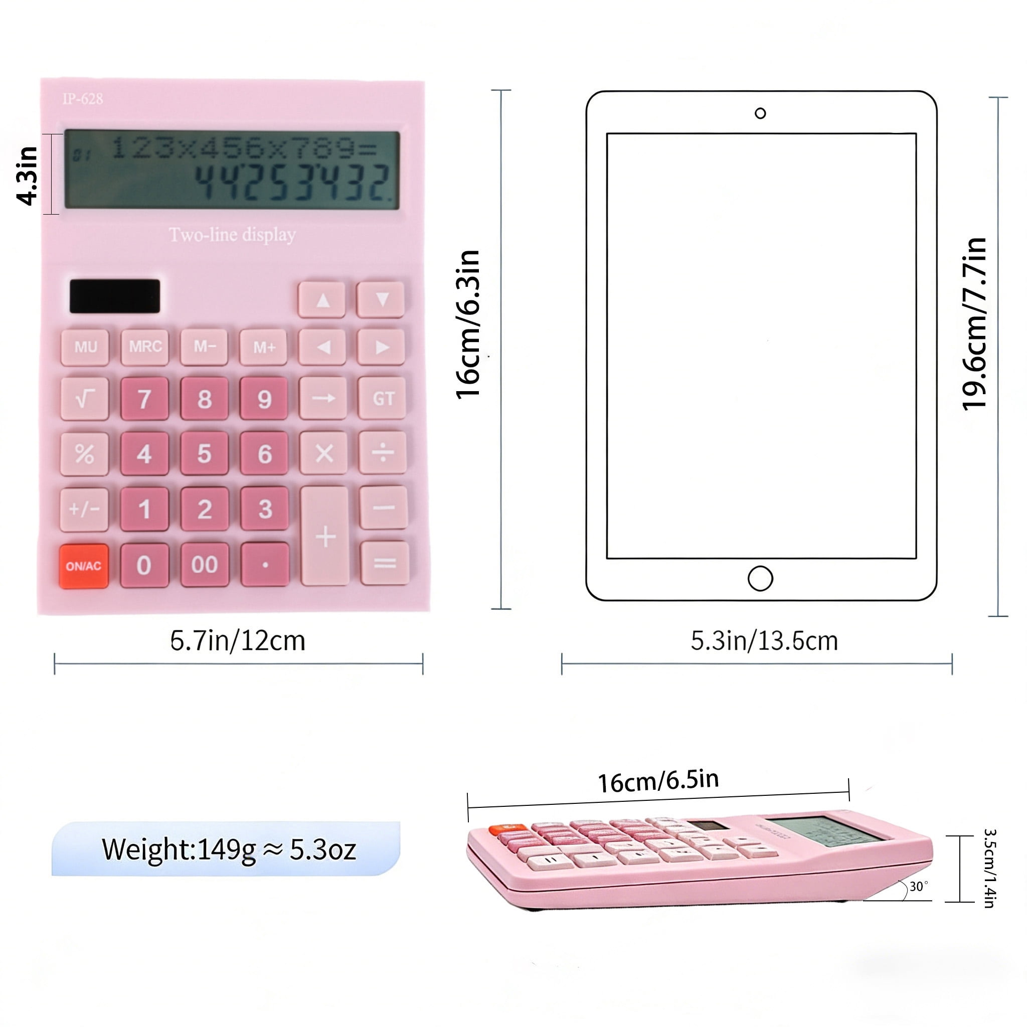 Calculators Desktop, Desk Calculator with Large 2 Line Display, Basic Calculator with Big Button, 4 Function Calculator for Business, Students, Office Supplies (Pink)