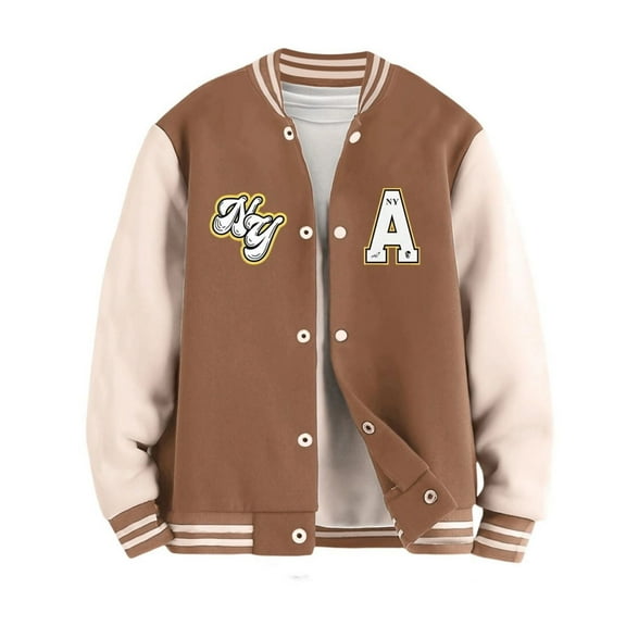 Children Varsity Jacket with Embroidered Patch Button Down Baseball Style Comfortable College Outerwear Unisex Fashion