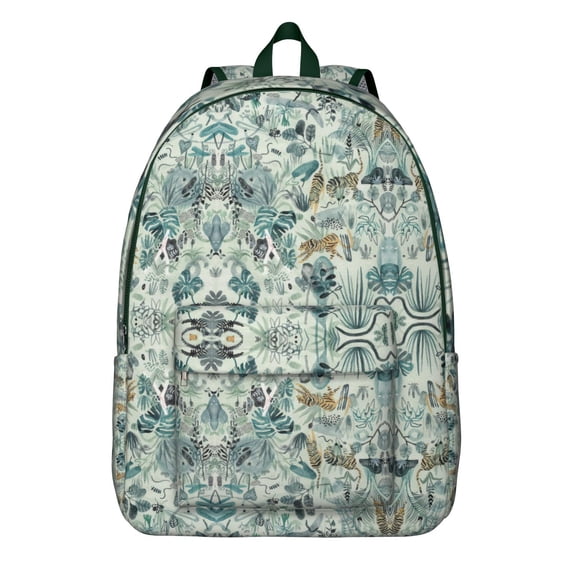 Artistic Tiger Print Backpack for Women, Waterproof School Bag with Roaring Bengal Face, Tribal Jungle Pattern and Floral Design