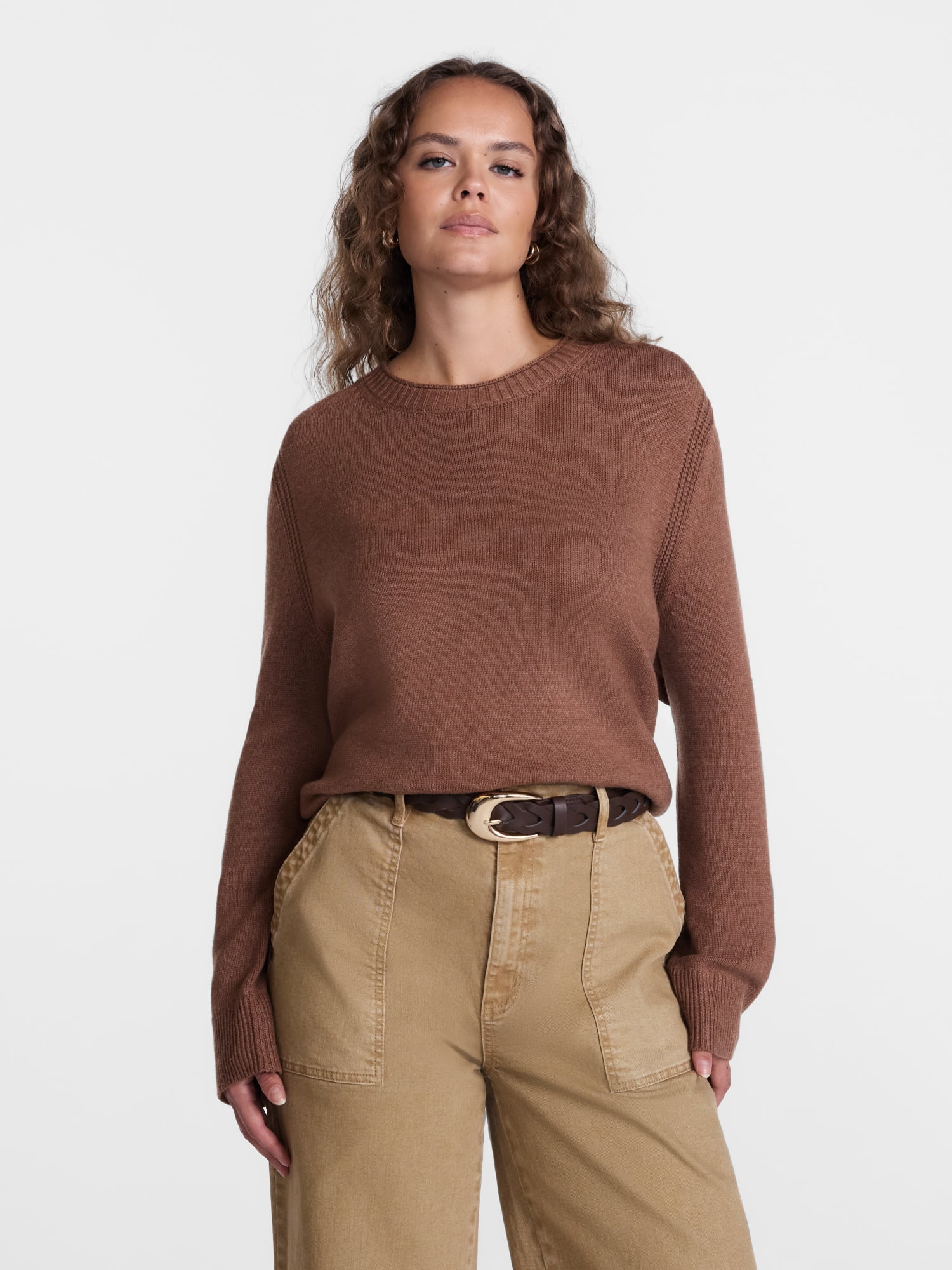 Scenario Women's and Women's Plus Cozy Crewneck Sweater with Long Sleeves, Sizes XS-4X