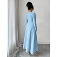 thumbnail image 2 of Blue Elegant Long-Sleeved Round-Neck A-Line Dress With Pearl Embellishments And Fitted Waist, 2 of 8