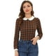 thumbnail image 1 of Disfraz de navidad Blusa Cuadros Cuello Peter Pan Manga Abullonada En Contraste Camisa Para Mujer Marrones XL, 1 of 4