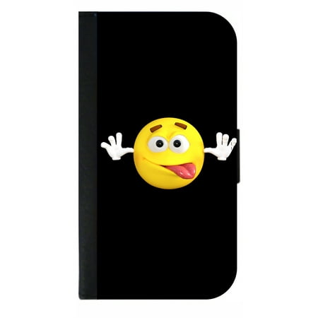 Funny Emoji - Wallet Style Cell Phone Case with 2 Card Slots and a Flip Cover Compatible with the Apple iPhone 4 and 4s (Best Emoji App For Iphone 4s)