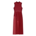 thumbnail image 5 of RUNQHUI Women Lyrical Dance Costume Backless Ballet Leotard Ballroom Dance Dress with Split Tulle Long Skirt Burgundy XXL, 5 of 7