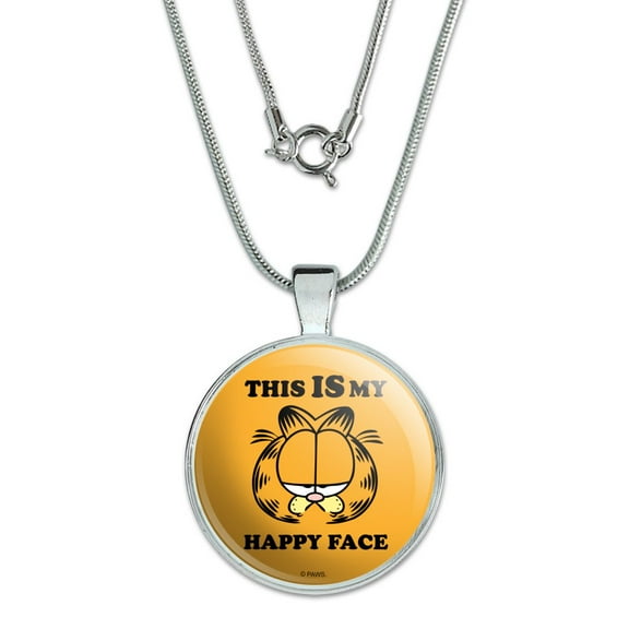 Garfield This IS My Happy Face 1" Pendant with Sterling Silver Plated Chain