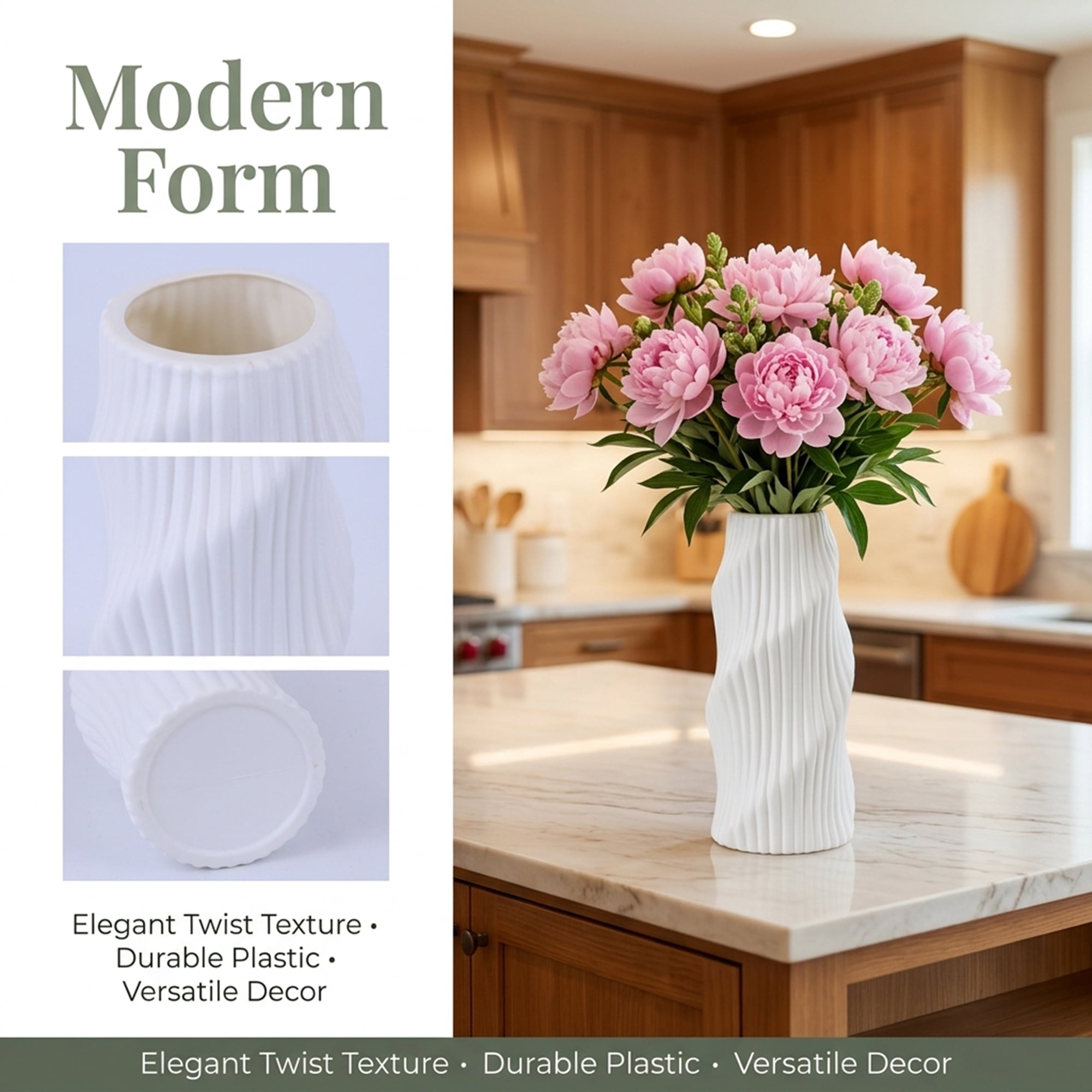 Unique Bargains Unbreakable Plastic Geometric Flower Vase for Modern Home Decor White 4.2"L x 4.2"W x 8.1"H