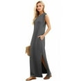 thumbnail image 5 of 2025 Women Summer Round Neck Casual Loose Split Wrinkle-Free Long Maxi Beach Dress with Pockets, 5 of 7