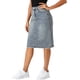 thumbnail image 4 of Faldas de mezclilla de cintura alta para mujer INSPIRE CHIC, con dobladillo sin terminar, hasta la rodilla, en gris azul, talla S, 4 of 6